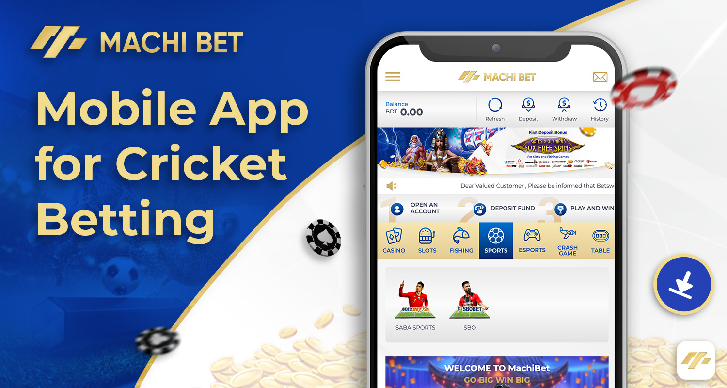 Cricket betting is available in the Machi777 mobile app